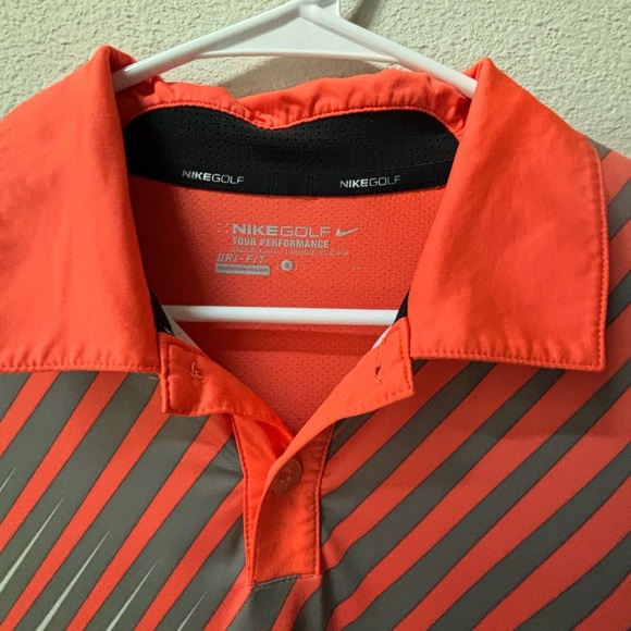 Nike Men's Polo with Diagonal Stripes in Orange and Gray - Picture 4 of 7